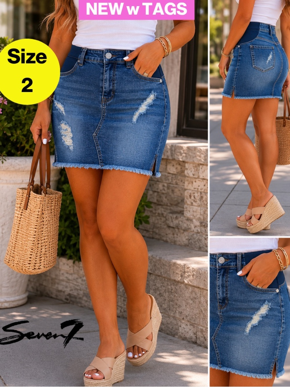 NEW w TAGS 🏷️ SEVEN7 Distressed Stretchy Hips Denim Mini Skirt (Size 2)